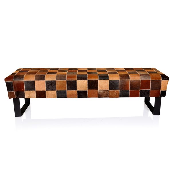 Modern Checker Cowhide Leather Bench Wooden It Be Nice