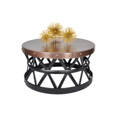 Contemporary Round Hammered Copper Coffee Table - Wooden-It-Be-Nice