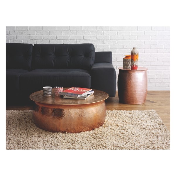 Hammered Rose Gold Finish Coffee Table, Rose Gold Hexagon Coffee Table